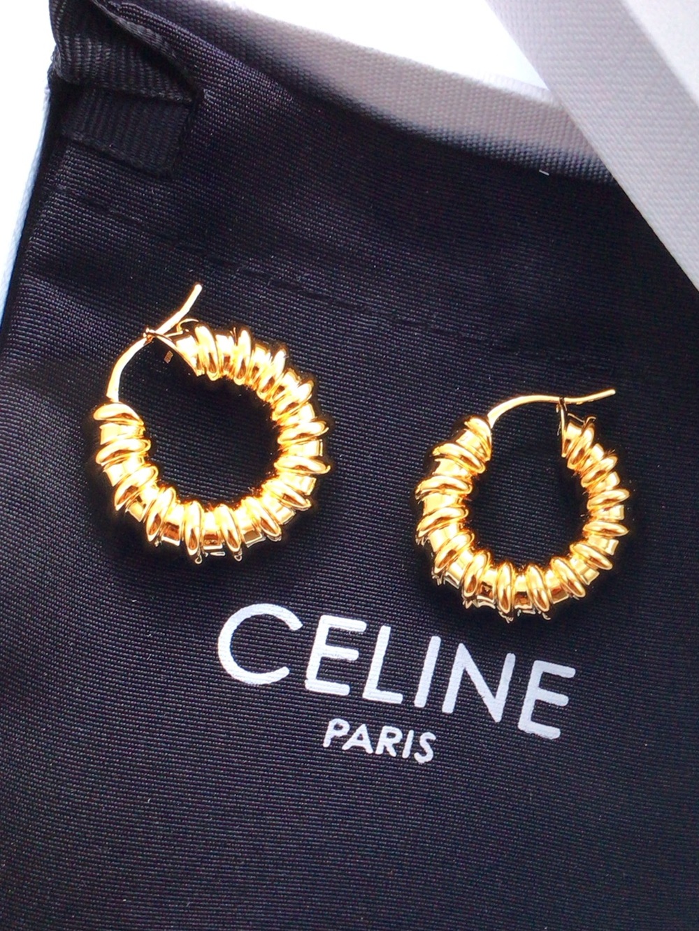 Celine Gold Ribbed Coil Hoop Earrings - Picture 4 of 6